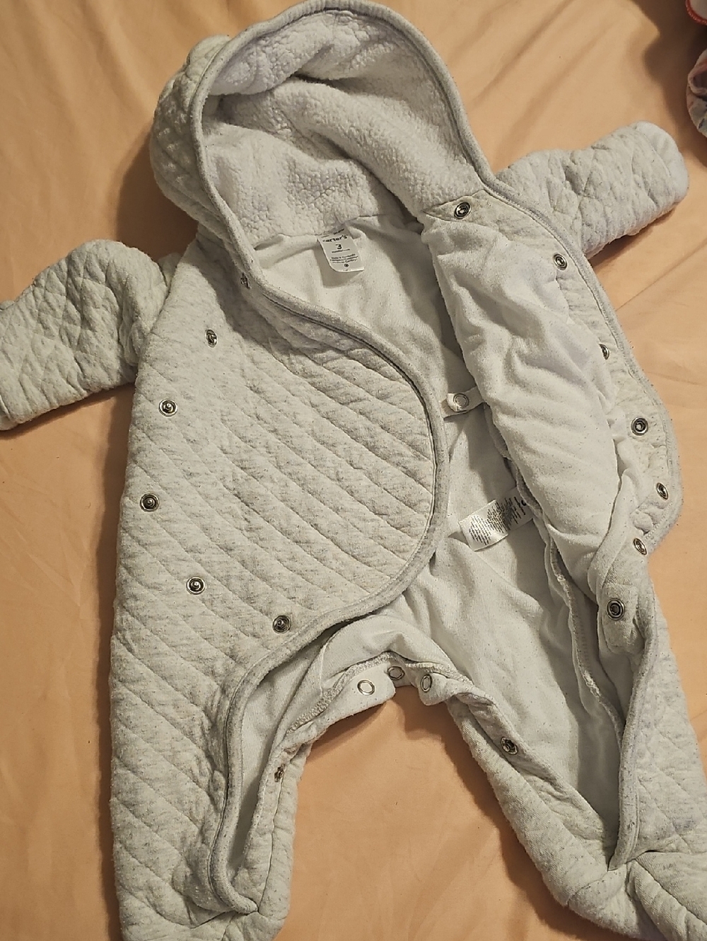 Carter's Quilted Hooded One-Piece Footie in Light Gray
